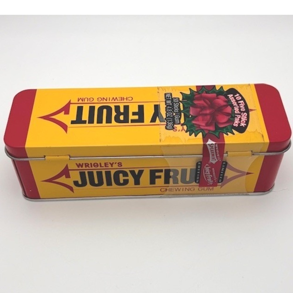 Vintage Wrigleys Juicy Fruit Gum Tin Holiday Limited Edition Collectible Red Bow - Picture 3 of 6